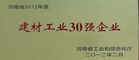 河南省2012年度建材工业30强企业